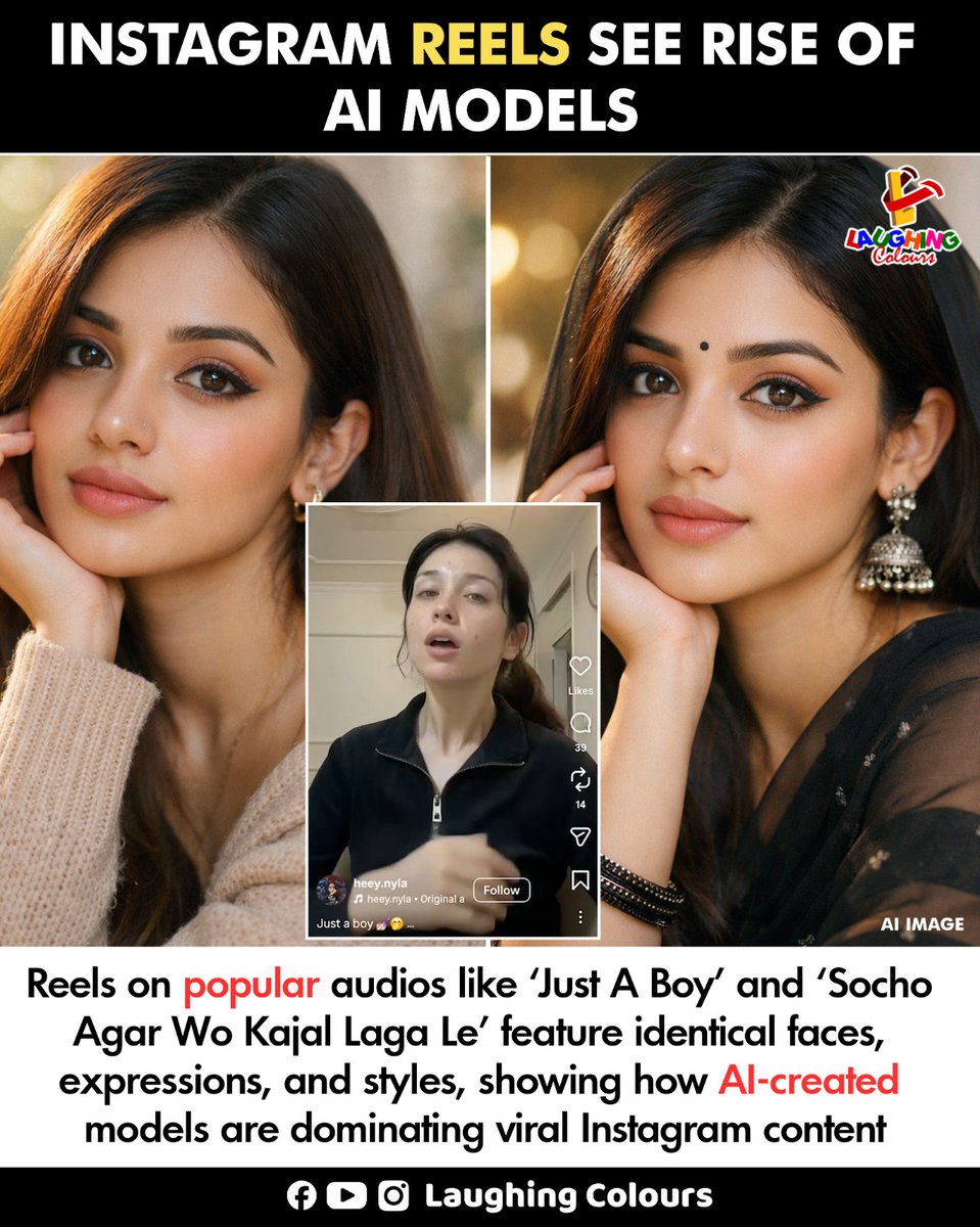 LaughingColours's tweet image. AI models take over reels 🤖

#InstagramReels #AITrends #SocialMedia