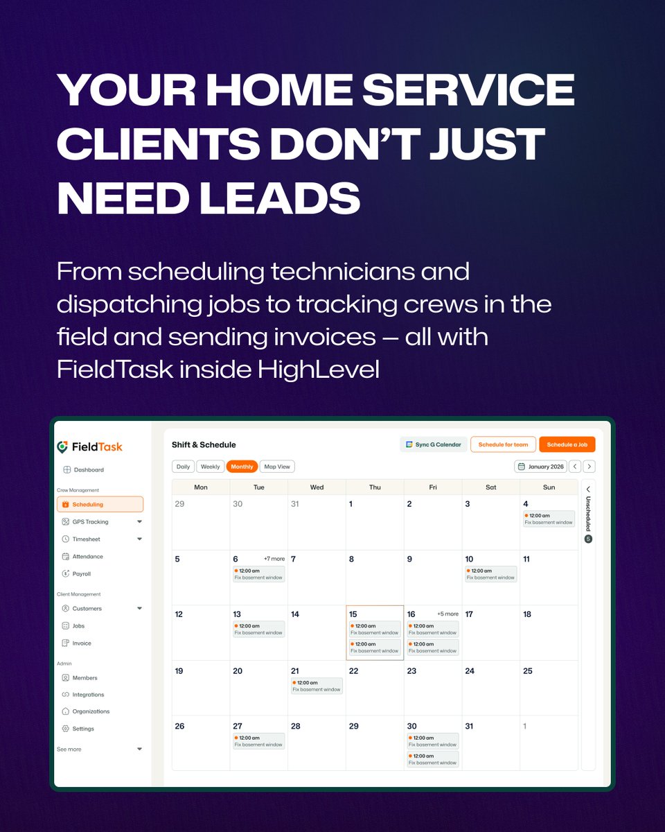 fieldtask's tweet photo. If you are a HighLevel agency owner and work with HVAC, plumbing, electrical, cleaning, landscaping, or similar service industries, this is a serious upgrade for what you can offer. https://t.co/xy7ZyA6Eqs