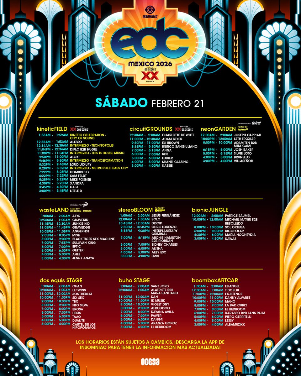 KEPSTEPMUSIC's tweet photo. Y bueno, he aquí los horarios para EDC México 2026, ¿Quiénes se te empalmaron y quiénes tienen prioridad para ti?

Los Leo 👀🤙🏾

#edcmexico https://t.co/g4Jayaap5W