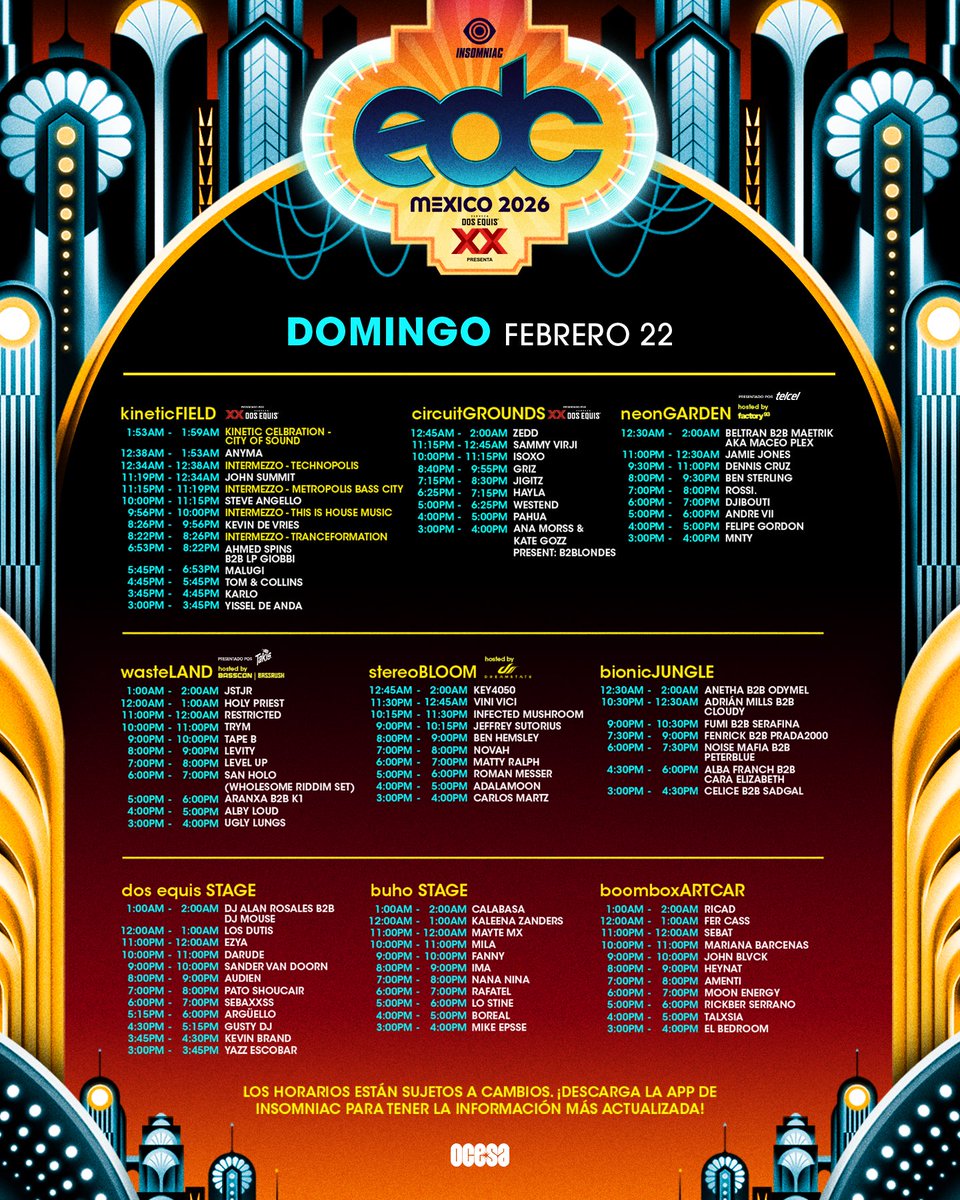 KEPSTEPMUSIC's tweet photo. Y bueno, he aquí los horarios para EDC México 2026, ¿Quiénes se te empalmaron y quiénes tienen prioridad para ti?

Los Leo 👀🤙🏾

#edcmexico https://t.co/g4Jayaap5W