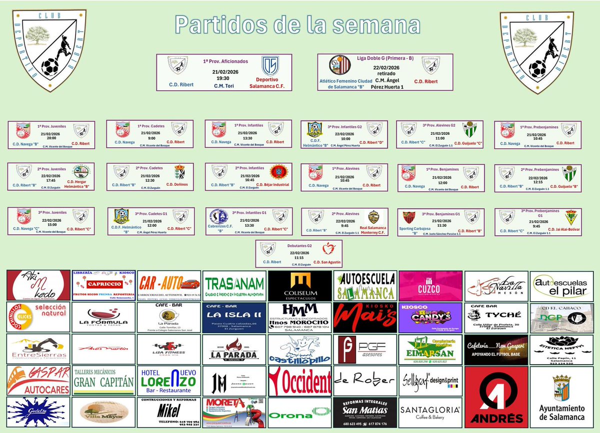 Cartel de los partidos de nuestros equipos de la siguiente jornada.