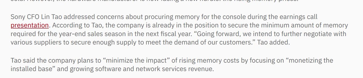 Seems that while Sony is covered for now on the memory from for the PS5, they're actively planning for the future.

They seem relunctant to raise the console price so want it seems they're try and get money via software. 

It's going to be an interesting time ahead.