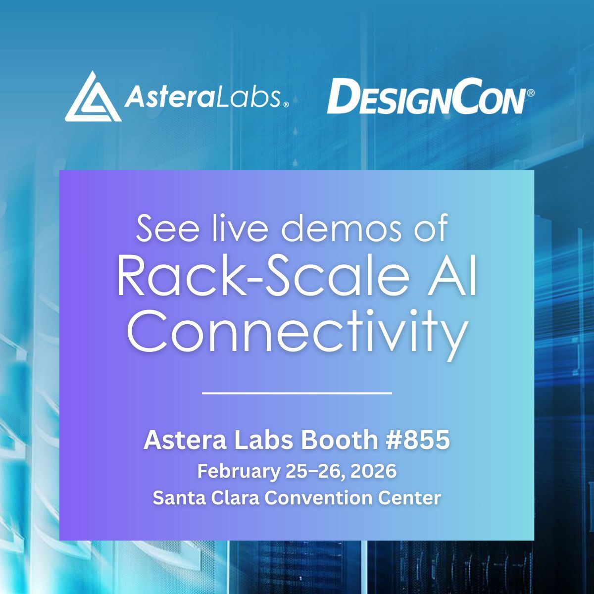 AsteraLabs's tweet photo. We’re bringing rack-scale AI connectivity to #DesignCon. Visit Astera Labs in Booth 855 to see live demos featuring Aries PCIe/CXL Smart Retimers and Smart Cable Modules, Taurus Ethernet Smart Cable Modules, and our COSMOS Software Suite. 

Learn more: https://t.co/Eya8ISDhwP https://t.co/6PsQO6LskS