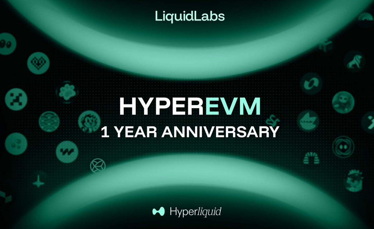 LiquidLaunchHL's tweet photo. HyperEVM Year One: Mission Accomplished

Today we celebrate 1 year of HyperEVM. It’s been 365 days of high-speed innovation, and we are incredibly proud to be part of this ecosystem.

Numbers:
15M+ Transactions
450k+ Unique Wallets
12k+ Smart Contracts
99.99% Uptime

Why It Matters
Beyond the stats, this year was about proving that speed and scalability can live in harmony with the EVM. Whether you are a developer building the future or a user exploring the chain-thank you for being our co-pilots.

We’re just getting started. Year two: Even faster. Even bigger.

Happy 1st Anniversary, HyperEVM! 🎂
Stay Liquid