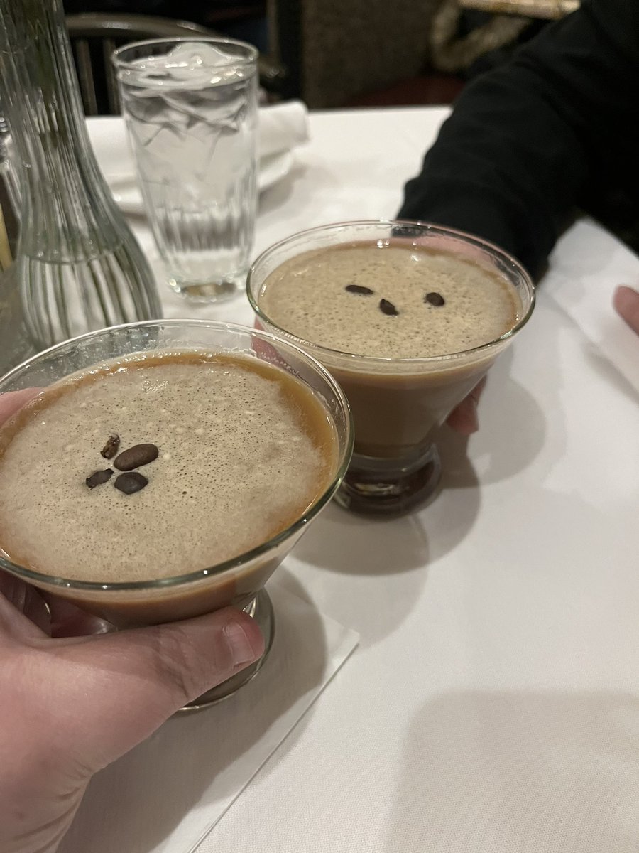 claresays's tweet photo. A time was HAD on Valentine’s Day. 

We went to my favorite restaurant to celebrate. He got me a new Dutch oven for my sourdough that is pink and we both got each other the same bouquet of flowers lol. Must be the Aquarian in us. 

Also can I please have 10 Espresso Martinis??? https://t.co/ii80Ub7Fb3