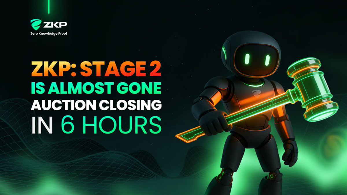 ZKPofficial's tweet photo. Stage 2 Is Almost Gone  — ➡️ Auction Closing in 6 Hours ⬅️

This is your sign - buy today ✅

Stage 2 auction is 6 hours away from shifting into Stage 3. Right now —> 190M $ZKP/day, next stage —> drops to 180M/day — less supply, more pressure, same rules. 📣 Rewards are live today with +5% extra $ZKP on Day 1 and up to +10% by Day 5 through streaks. 💲 One phase left to take advantage before the shift.

➡️ Get $ZKP  ➡️ Start your Stage 2 streak ➡️ Get your rewards

ZKP — built in protest, designed in proof.

#ZKP #Crypto #Stage2 #Web3 #Privacy