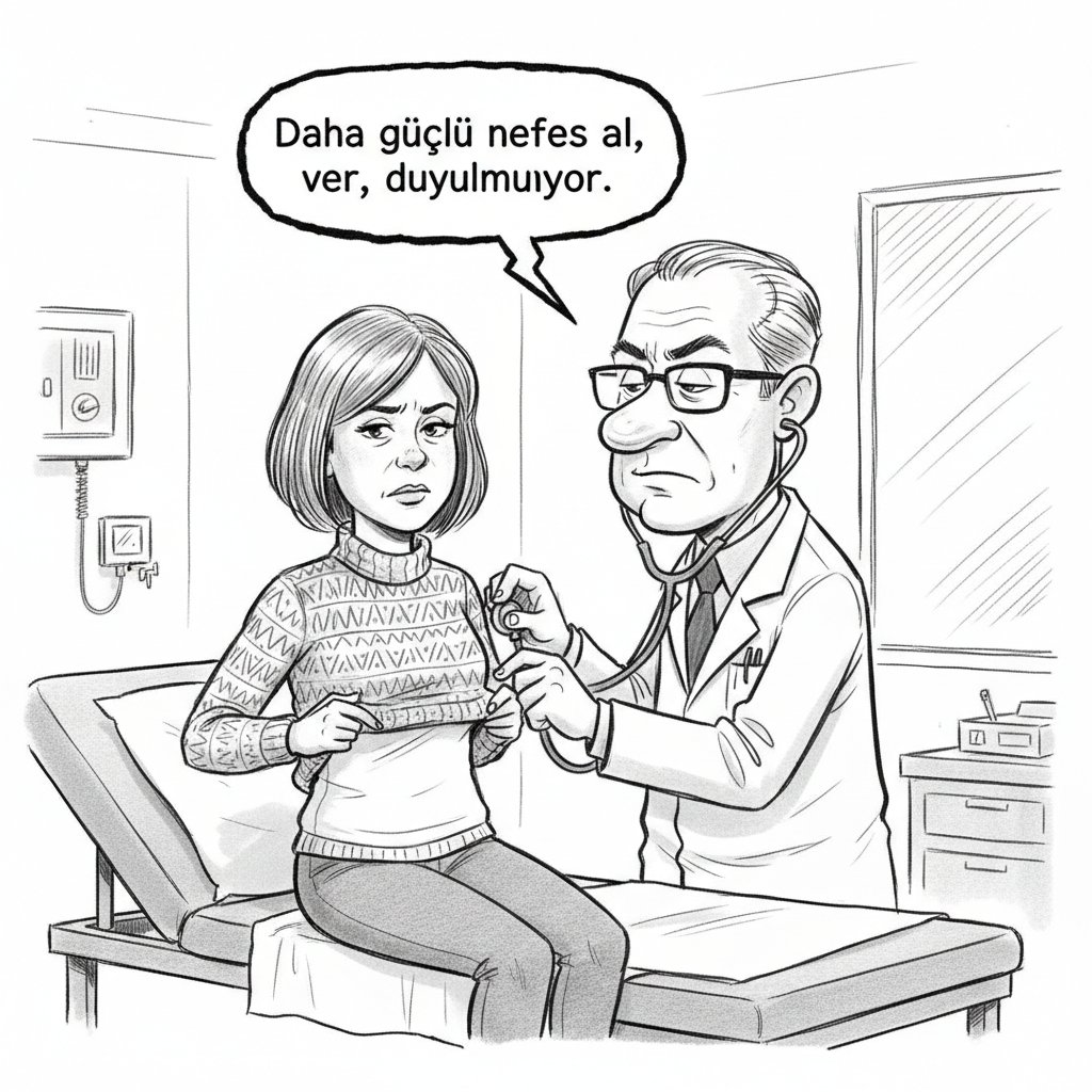 𝗕𝗶𝗿 𝘂𝘇𝗺𝗮𝗻 𝗵𝗲𝗸𝗶𝗺 𝗵𝗮𝗸𝗸ı𝗻𝗱𝗮, 𝗸𝗮𝗱ı𝗻 𝗵𝗮𝘀𝘁𝗮 𝘀̧𝗶𝗸𝗮𝘆𝗲𝘁𝘁𝗲 𝗯𝘂𝗹𝘂𝗻𝘂𝘆𝗼𝗿. Hasta, "Doktor bey ciğerlerimi önden dinledi, rahatsız oldum. Akciğer arkadan dinlenmez mi?" diye yazmış şikayet dilekçesine.
Bu şikayet üzerine hekim arkadaşa, "Böyle bir