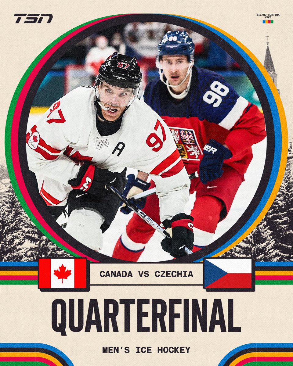 TSN_Sports's tweet photo. Knockout hockey begins 🇨🇦

Canada takes on Czechia in the quarterfinal on Wednesday. #MilanoCortina2026 https://t.co/IaOnKLrB3y