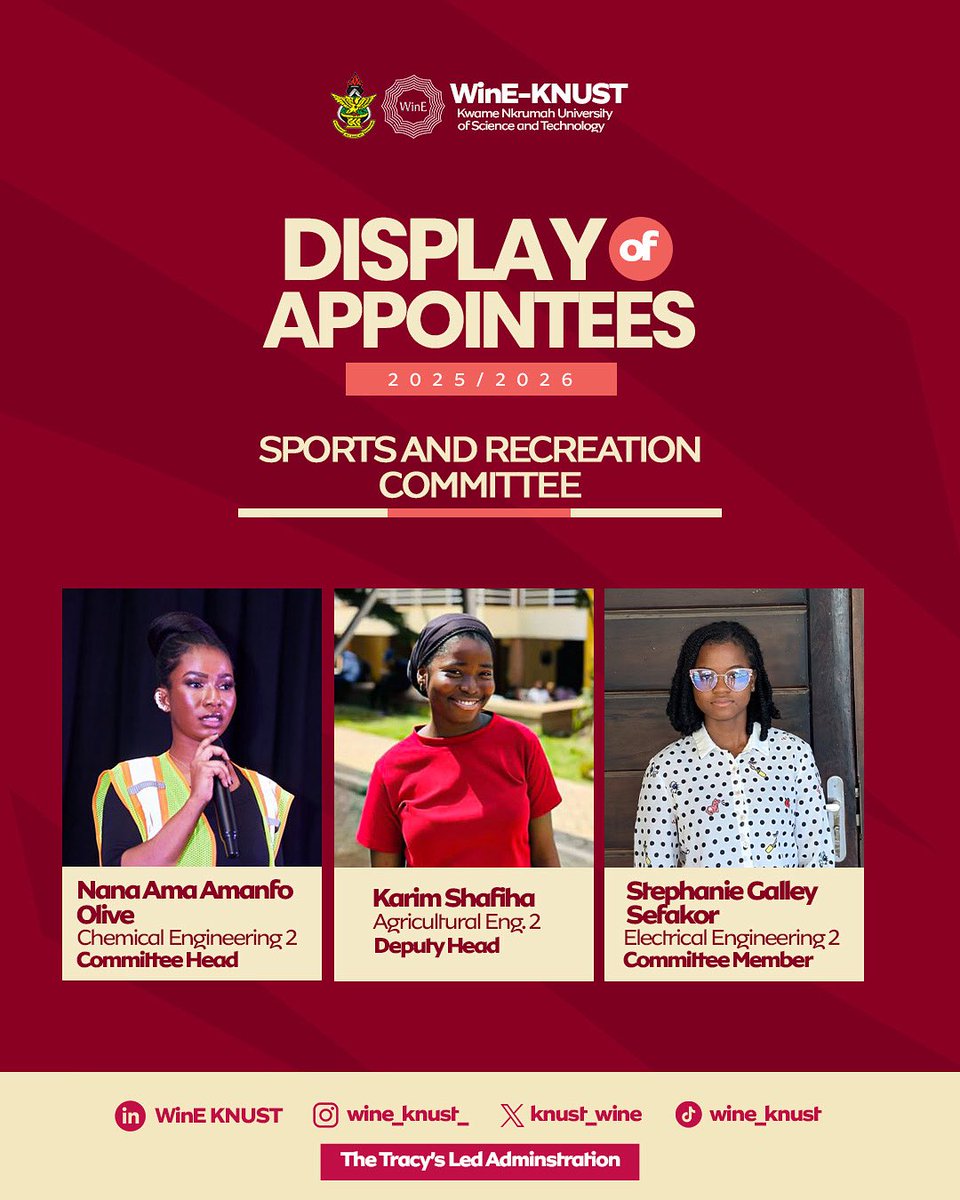 𝐃𝐈𝐒𝐏𝐋𝐀𝐘 𝐎𝐅 𝐖𝐢𝐧𝐄 𝐀𝐏𝐏𝐎𝐈𝐍𝐓𝐄𝐄𝐒 𝟐𝟓/𝟐𝟔

Driving energy and teamwork through recreation is the Sports and Recreation Committee🙂‍↔️🔥

 From friendly matches to fun bonding activities, this team helps us build a community that stays active and connected.