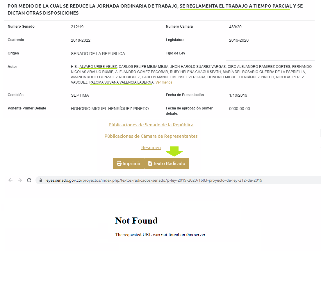 El país debe recordar que Álvaro Uribe y su ahora candidata Paloma Valencia, presentaron un proyecto de ley para aprobar el trabajo por horas, mediante el cual se afectaba gravemente el pago del salario mínimo. El enlace del texto del proyecto fue eliminado. Pero aquí está 👇