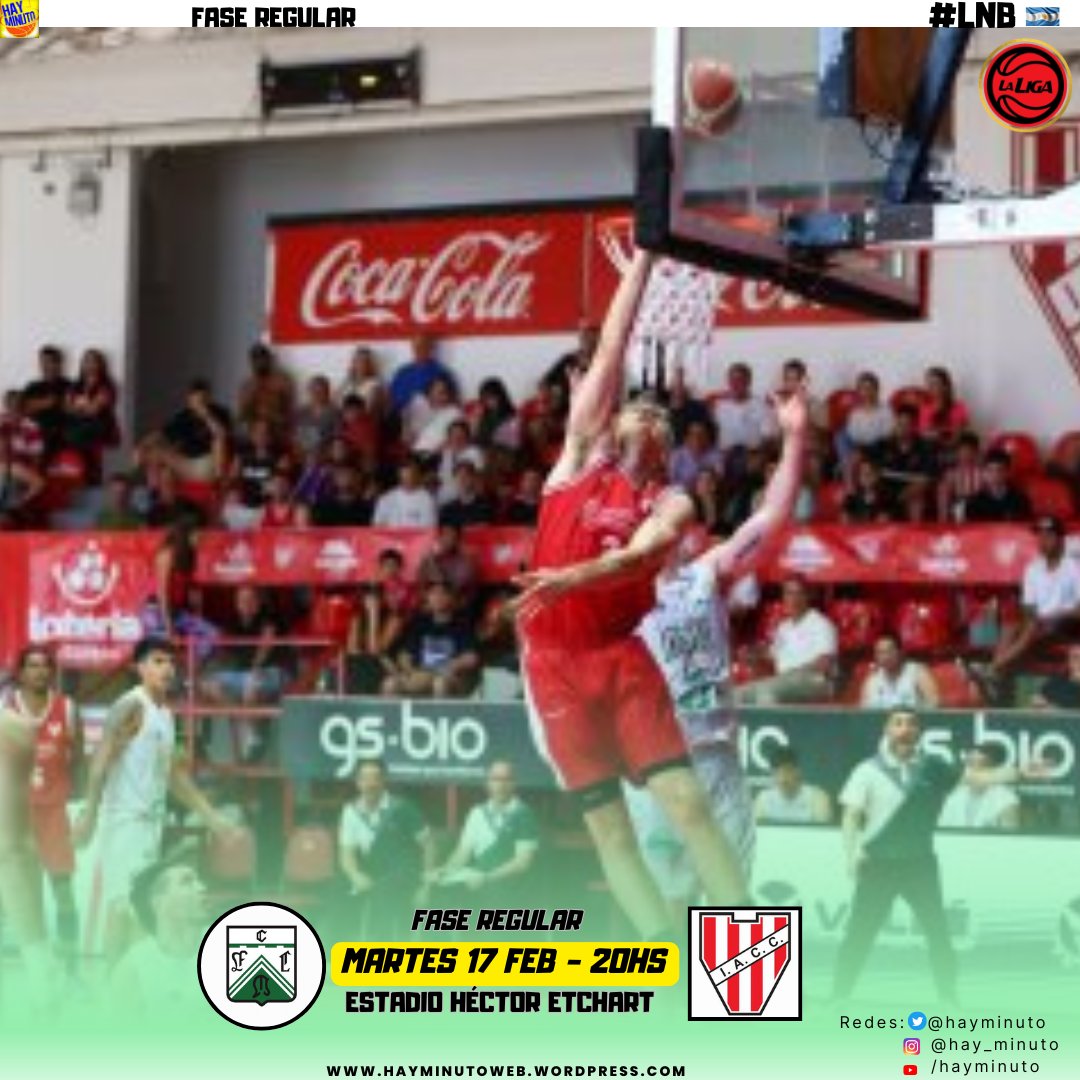 #LaLigaNacional 🏀
📍Fase Regular
📅 Martes 17 febrero
🕗20hs
🏟️ Héctor Etchart 
💻es.sportplus.watch/basketball/245…

🔜 <a href="/ferrobasquetok/">Ferro Carril Oeste Basquet</a> 2° (15-7) recibe a <a href="/InstitutoACC/">Instituto ACC</a> 8° (14-11) y va por otro triunfo  para seguir en la cima

👥 J. Fernández - . <a href="/rsanchez_9/">Raúl Sánchez</a>- D. Molina

#LNB 🇦🇷