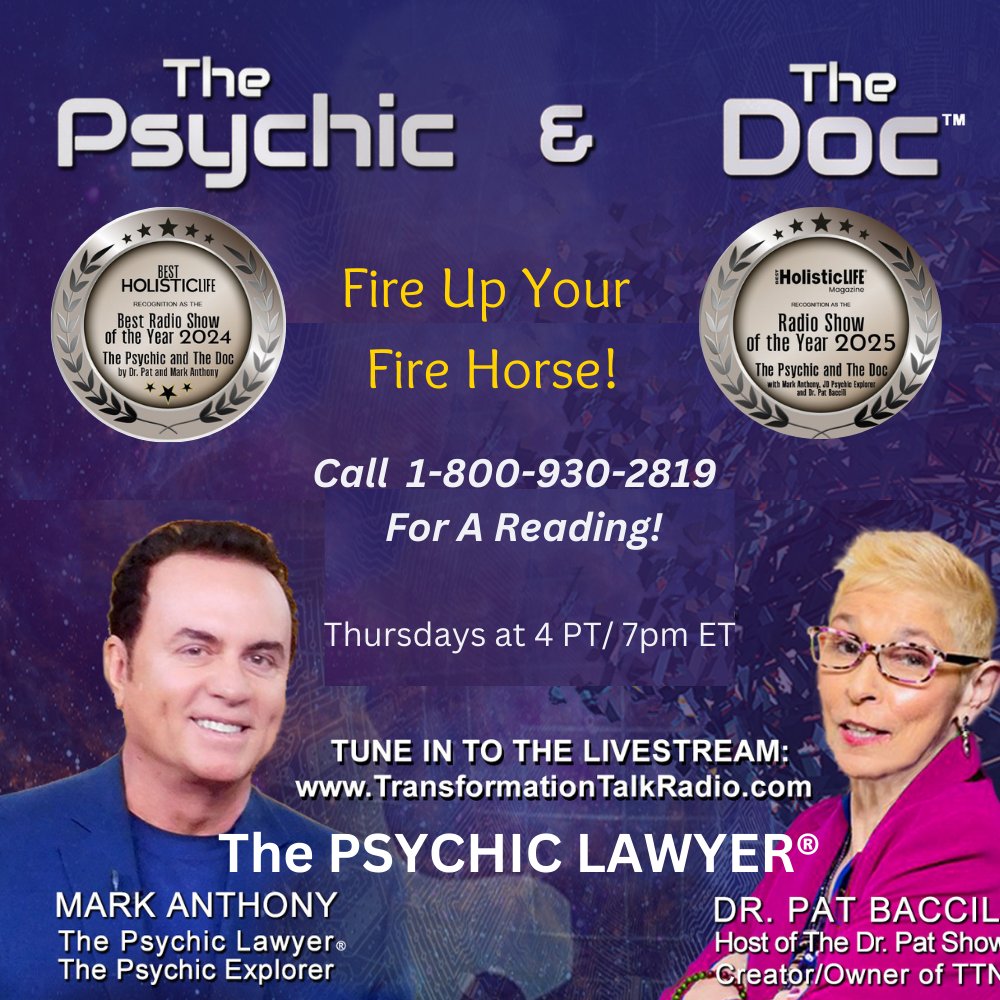 TheDrPatShow's tweet image. Fire Up Your Fire Horse on Thursday 2/19 ! This is a LIVE Show you can call 1-800-930-2819 for a reading with Psychic Medium Mark Anthony &amp;amp; the intuitive Dr. Pat!  ow.ly/QKkY50Yev04 #thepsychicandthedoc #markanthony #drpat #paranormal #psychology #psychicmedium #intuitive