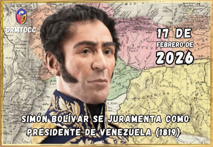El 17 de febrero de 1819, el Libertador Simón Bolívar, fue juramentado como Presidente de la República de Venezuela ante el Congreso de Angostura. "Por Venezuela... Integrados para vencer"