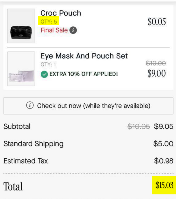 Pricerrors's tweet photo. KATE SPADE GLITCHING $0.01 POUCH

Put something cheap in your cart first.
Search “croc pouch.”
Open the 1¢ pouch and add it.
Search any other item.
Scroll down to Recently Viewed.
Add the pouch again from there (up to 5 total)

https://t.co/h8yBrOUVWT