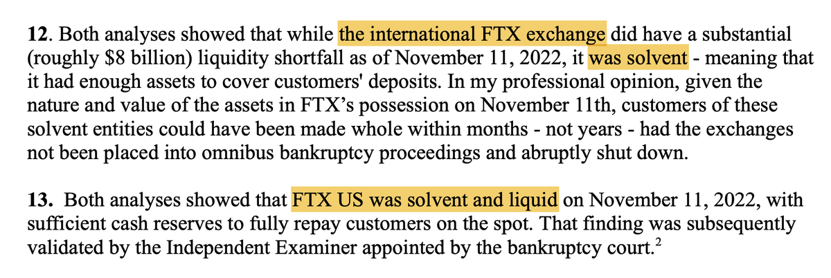 CryptocapoOO's tweet image. ⚠️FTX SIEMPRE FUE SOLVENTE⚠️

Esto acaba de afirmar @SBF_FTX 

Dan Chapsky, persona a cargo Data Science en #FTX, fue contratado por los propios abogados de la quiebra para responder a una sola pregunta:

¿Era FTX solvente?
En una nueva declaración jurada ante el tribunal,
