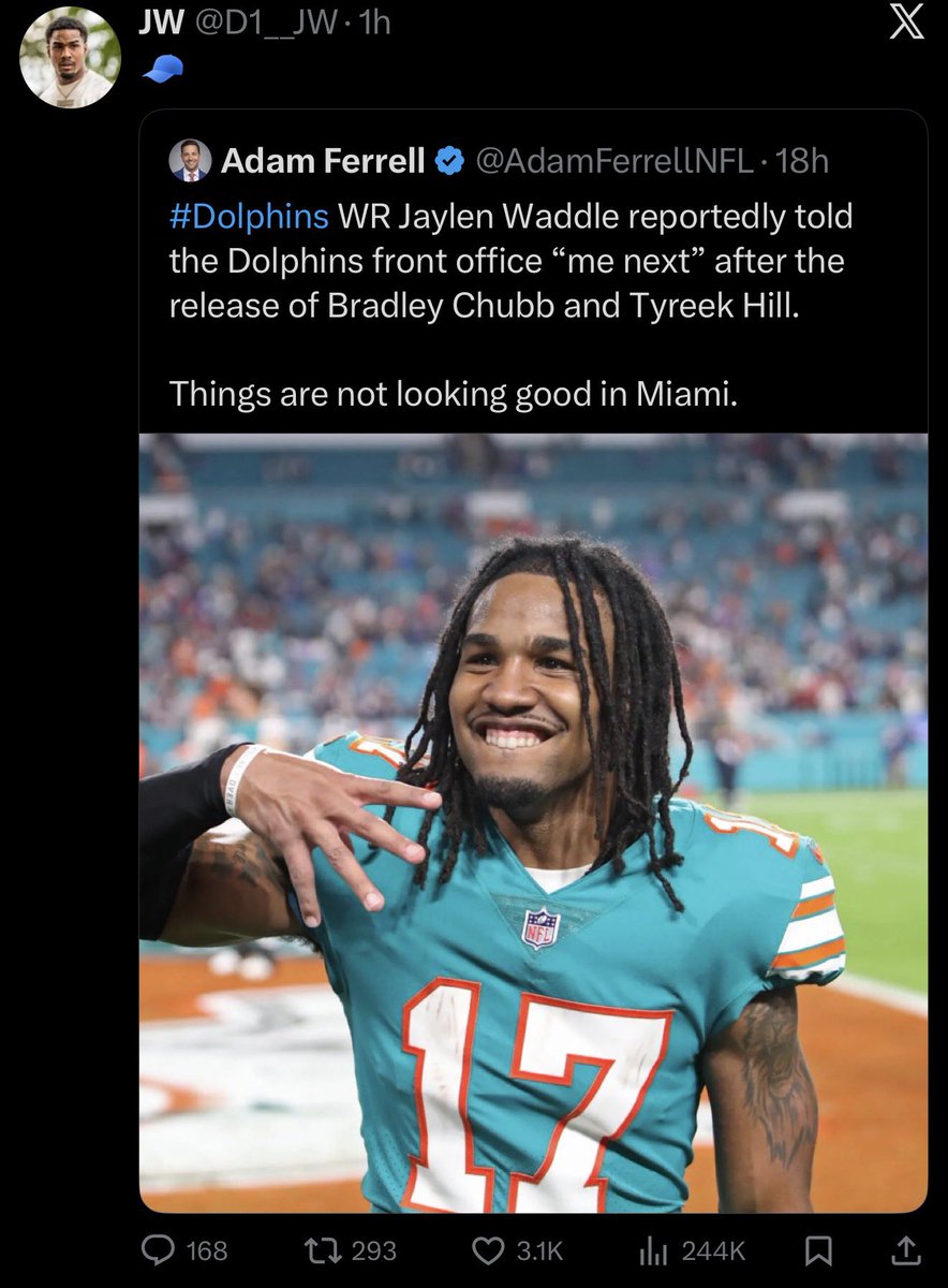 Jaylen Waddle shutting down even parody account rumors 

Jon-Eric Sullivan wants a good support system around whoever the Dolphins’ quarterback will be — keeping Waddle in South Florida would help with that
