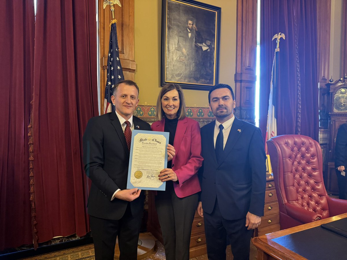 Proud to celebrate the Iowa-Kosovo partnership on the 18th anniversary of Kosovo’s Declaration of Independence! 🇺🇸🇽🇰