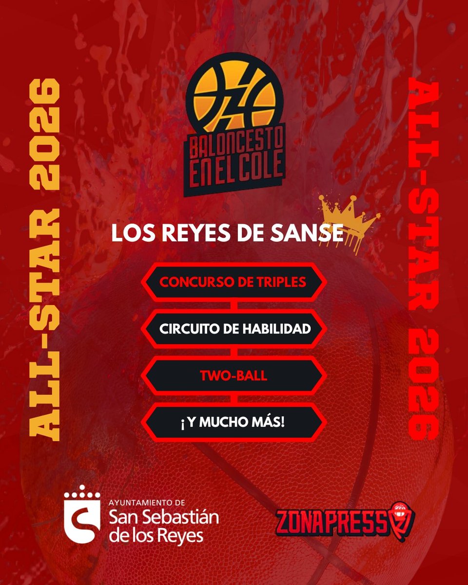 Todo preparado para el All- Star de 2026 🏀

🔸Concurso de triples 
🔸Circuito de habilidad
🔸Two-Ball
🔸¡Y mucho más!

📌 Pabellón Dehesa Boyal. San Sebastián de los Reyes.
📅 20 de febrero de 2026 a partir de las 17:00🕔

¡Nos vemos! 👀