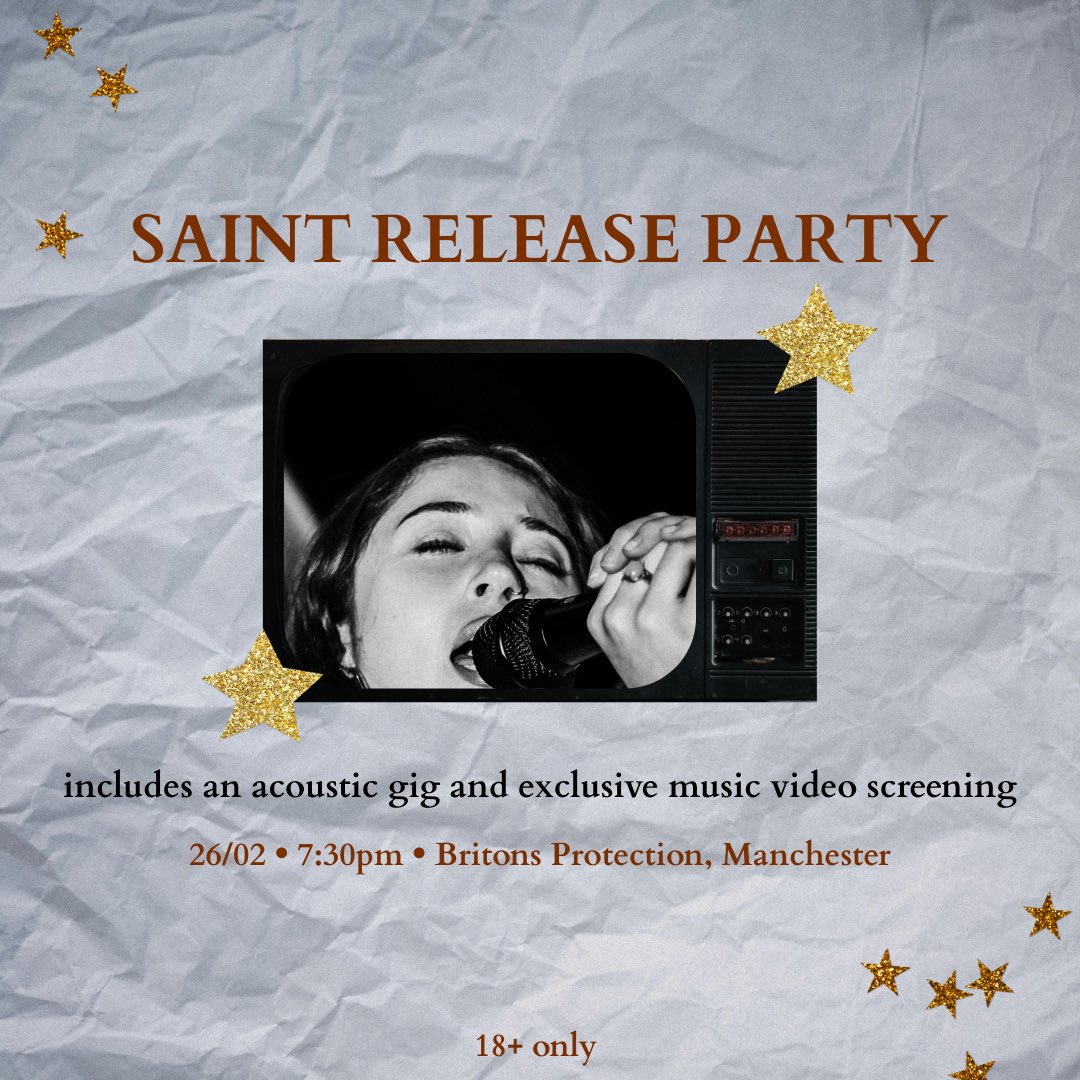 lydiaprettyman's tweet photo. MANCHESTER! let's party 🪽🪽 to celebrate the release of my next track 'Saint' on 26/02 i'm hosting an acoustic gig and exclusive music video screening! entry is FREE just rsvp on the link below. i'll also be giving away some free merch <3 see u there 
https://t.co/eoDbSCho2y https://t.co/j0vuekhmMa