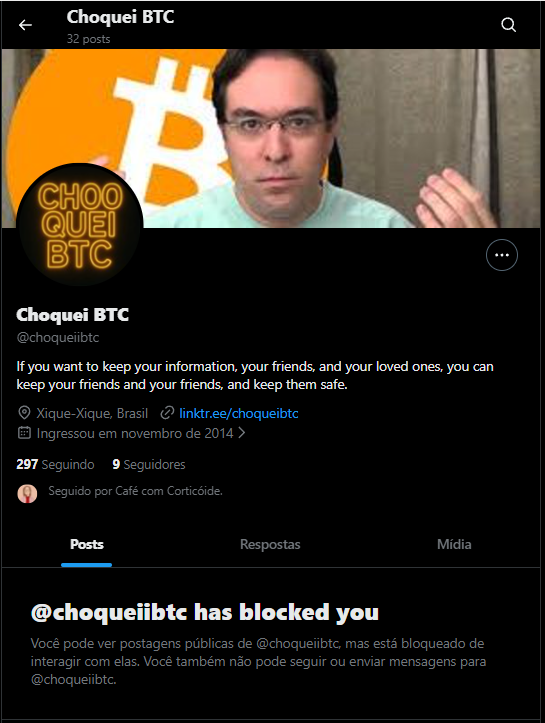 Tem um larápio tentando se passar por mim usa o perfil <a href="/choqueiibtc/">Choquei BTC</a> , note que te dois "ii" denunciem esse pilantra. Não envio DM vendendo nada pra ninguém.