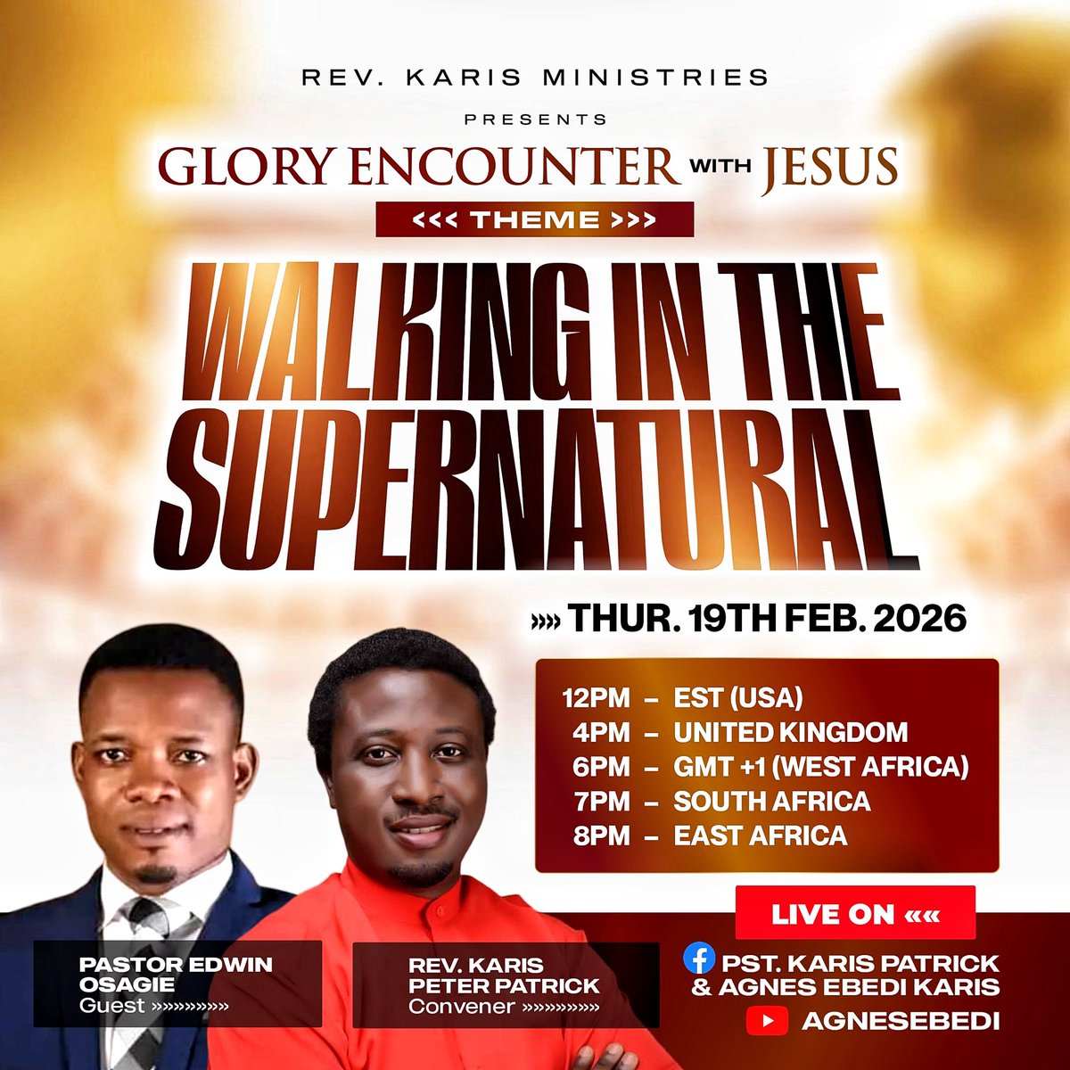 PastorKaris's tweet photo. Having experience the ministry of Apostle Andrew Towe and Dr Ikpekhia Prosperity Zoje at the previous two Thursdays service and how God showed up, am certainly convinced that this Thursday will be a greater dimension of God's glory . There is therefore no doubt that Pastor Edwin https://t.co/BI4Ehn5Rij