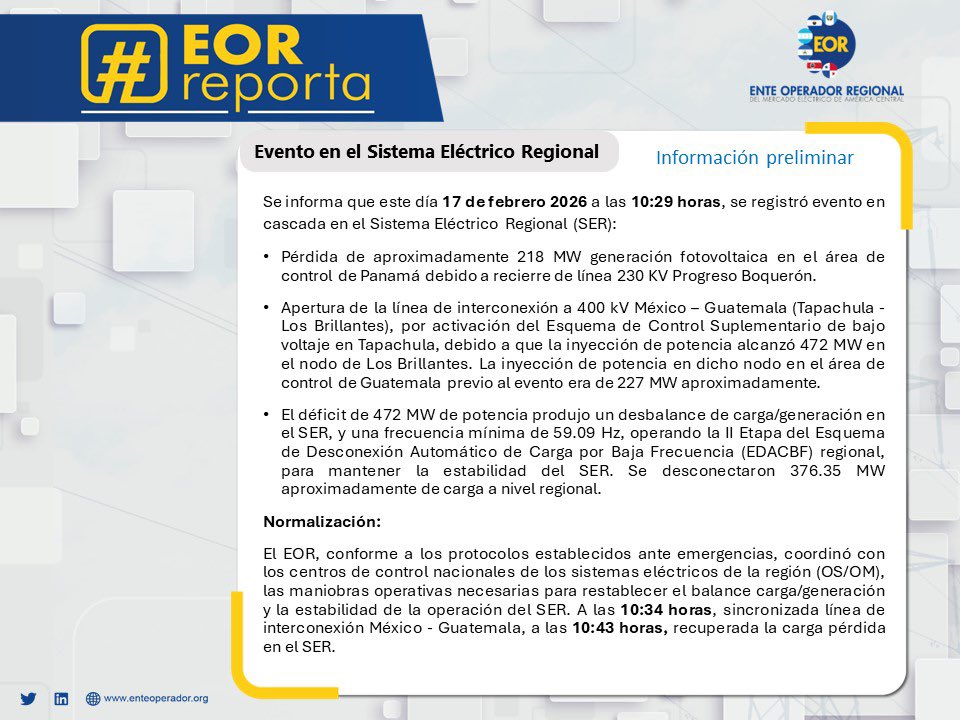 #EORreporta 📣 síntesis preliminar de evento ocurrido en el Sistema Eléctrico Regional C.A., a las 10:29am: