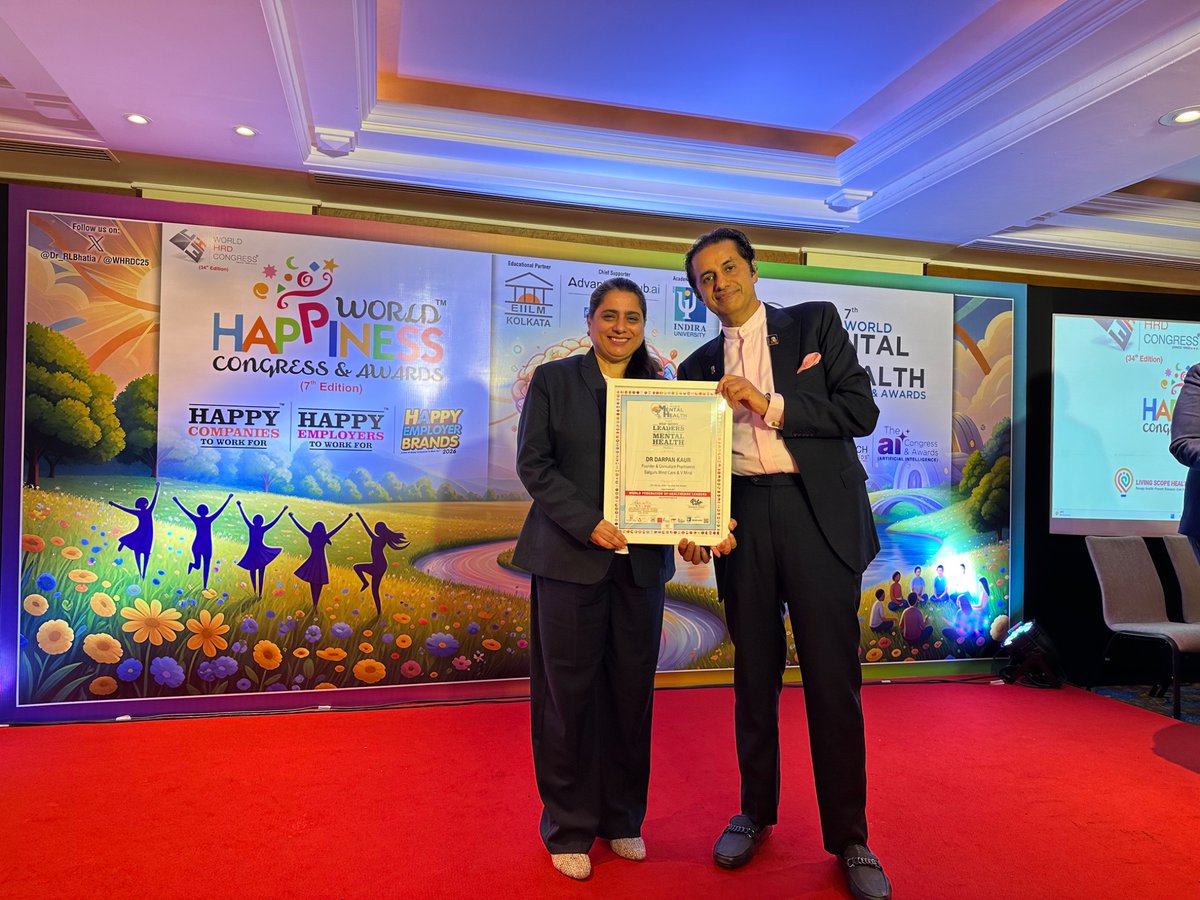 Received Top Most Leaders in Mental Health Award at 7th World Mental Health Congress &amp; Awards at Taj Lands End, Mumbai themed on Workplace Well-Being &amp; Organisational Culture. Thank you Almighty Waheguru, family, friends &amp; patients. Thank you Organising Committee &amp; esteemed Jury.