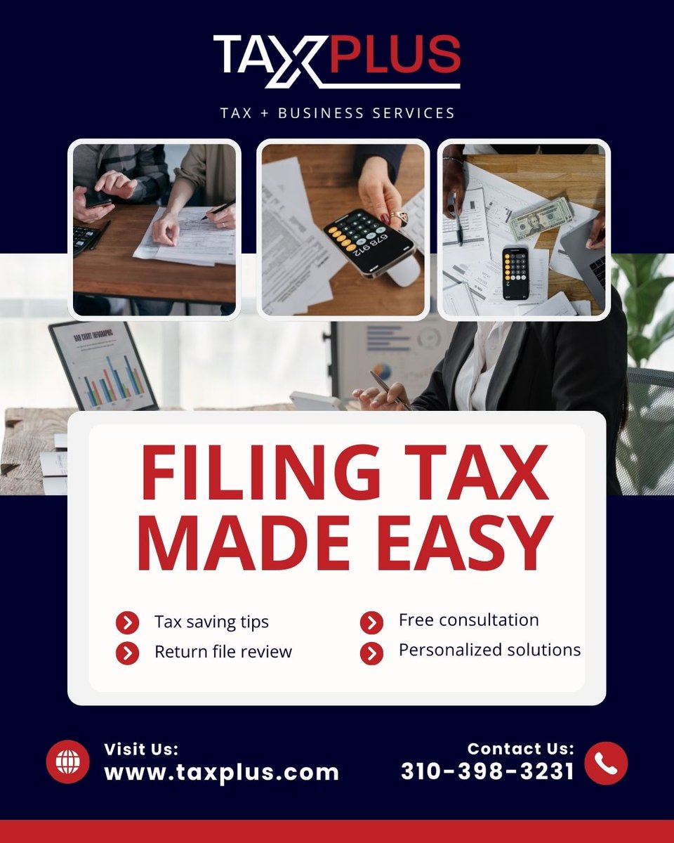 TaxPlusCA's tweet photo. Ready to tackle tax season with confidence? With TaxPlus, income tax filing is made easy. We’re here to handle the paperwork, the details, and the stress so you don’t have to. Let us do the hard work for you!

Visit ➡️ https://t.co/52Ra1vp2PD https://t.co/0VizrH6b3l