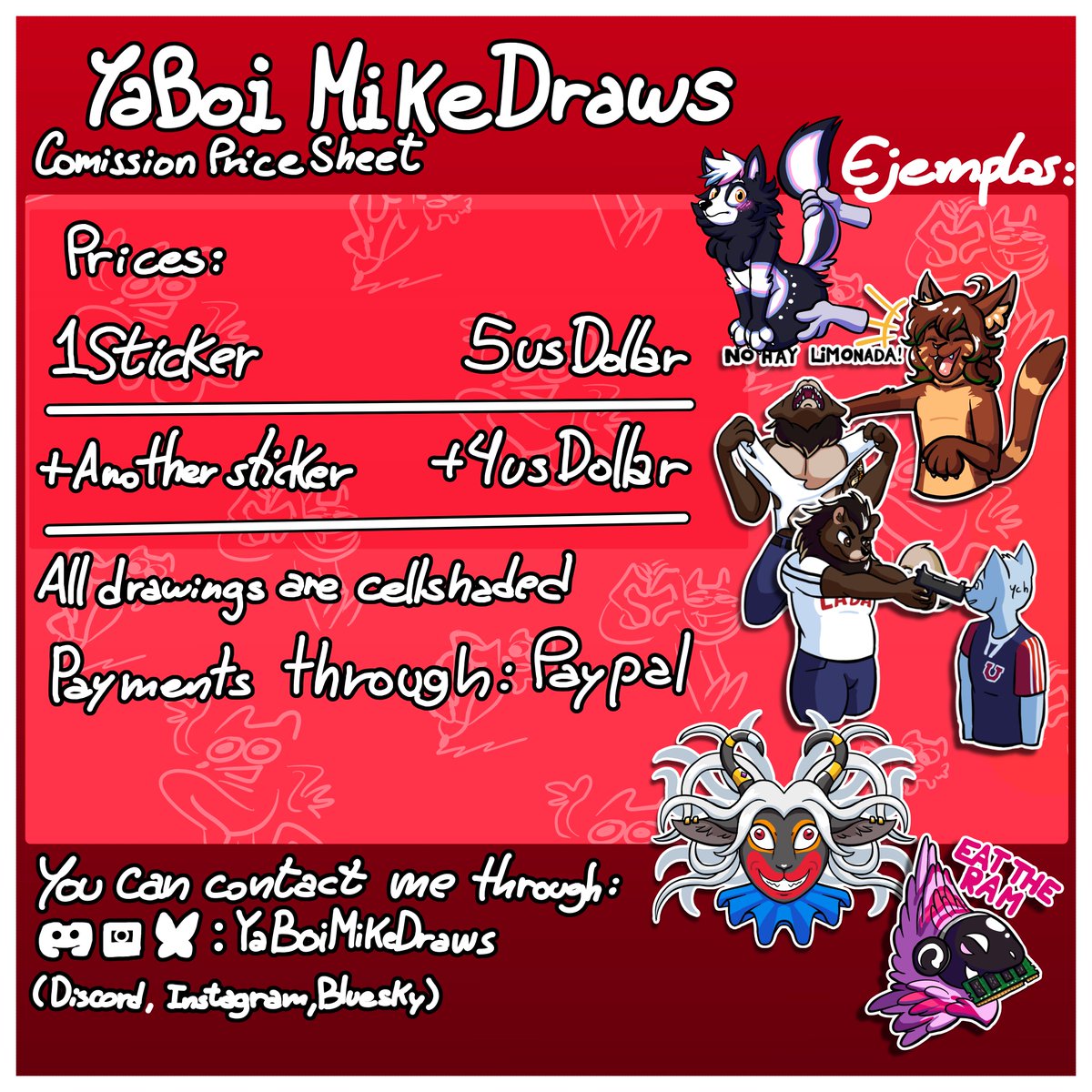 My c0mm spritesheet is here! If you are insterested in an illustration or want to me make you multiple custom doodles to use as stickers you can contact me through Instagram or Discord. #furry #furryartist #furrycommission