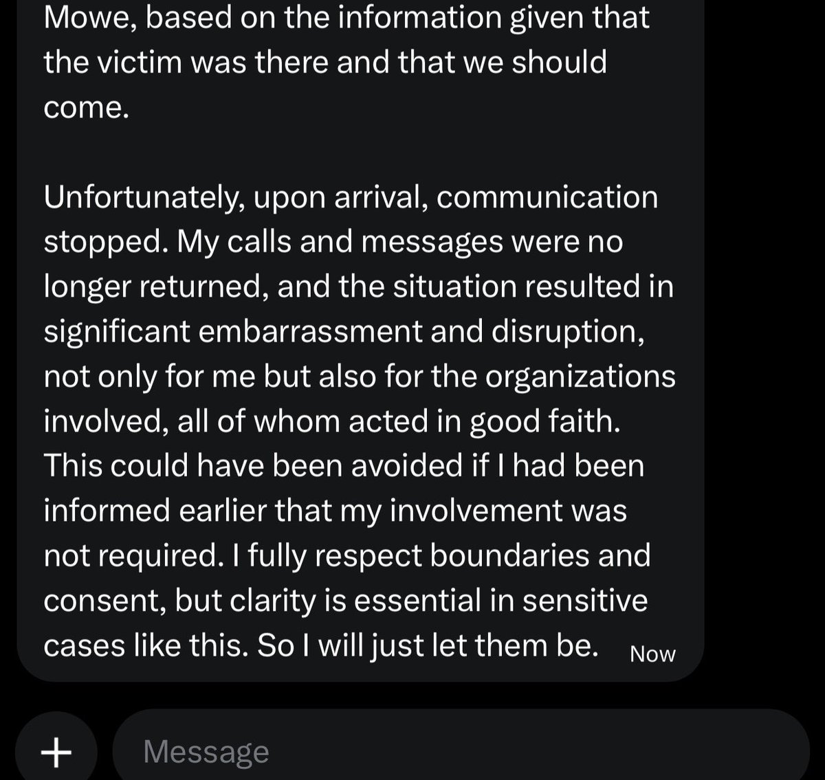 As seen in the DM shared by someone who tried to visit Mirabel