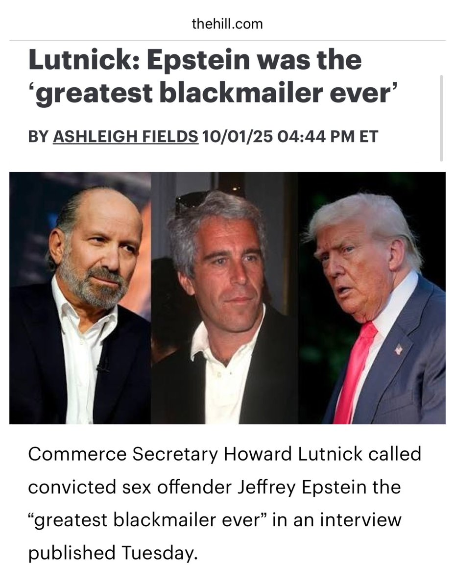 Lying Lutnick said he dodged Epstein who was “the Greatest Blackmailer”. 

And then Lutnick vacationed and became partners with the “greatest blackmailer”.