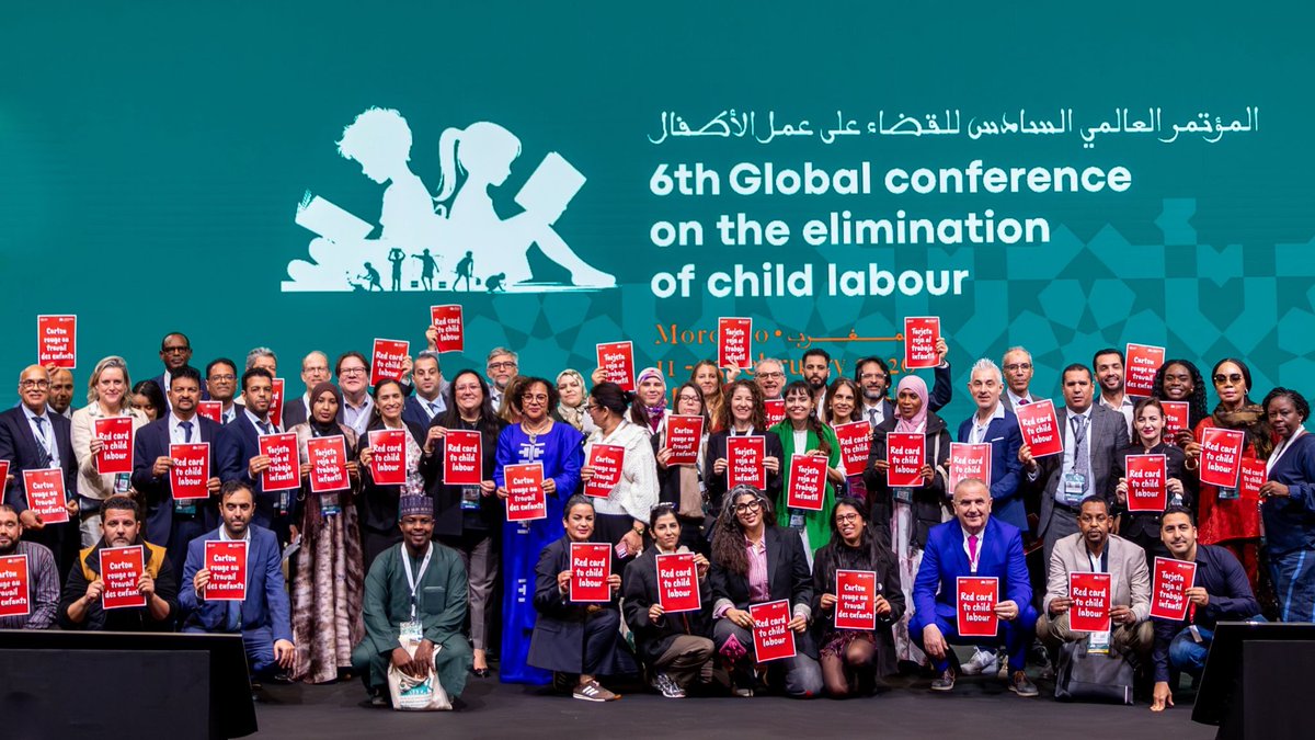 La 6.ª Conferencia Mundial ha concluido, pero el compromiso por un mundo #SinTrabajoInfantil sigue más vigente que nunca.

Conoce el Marco Global de Acción de Marrakech y los acuerdos para intensificar la implementación:
🗞️ ilo.org/es/resource/no…
#EndChildLabour
