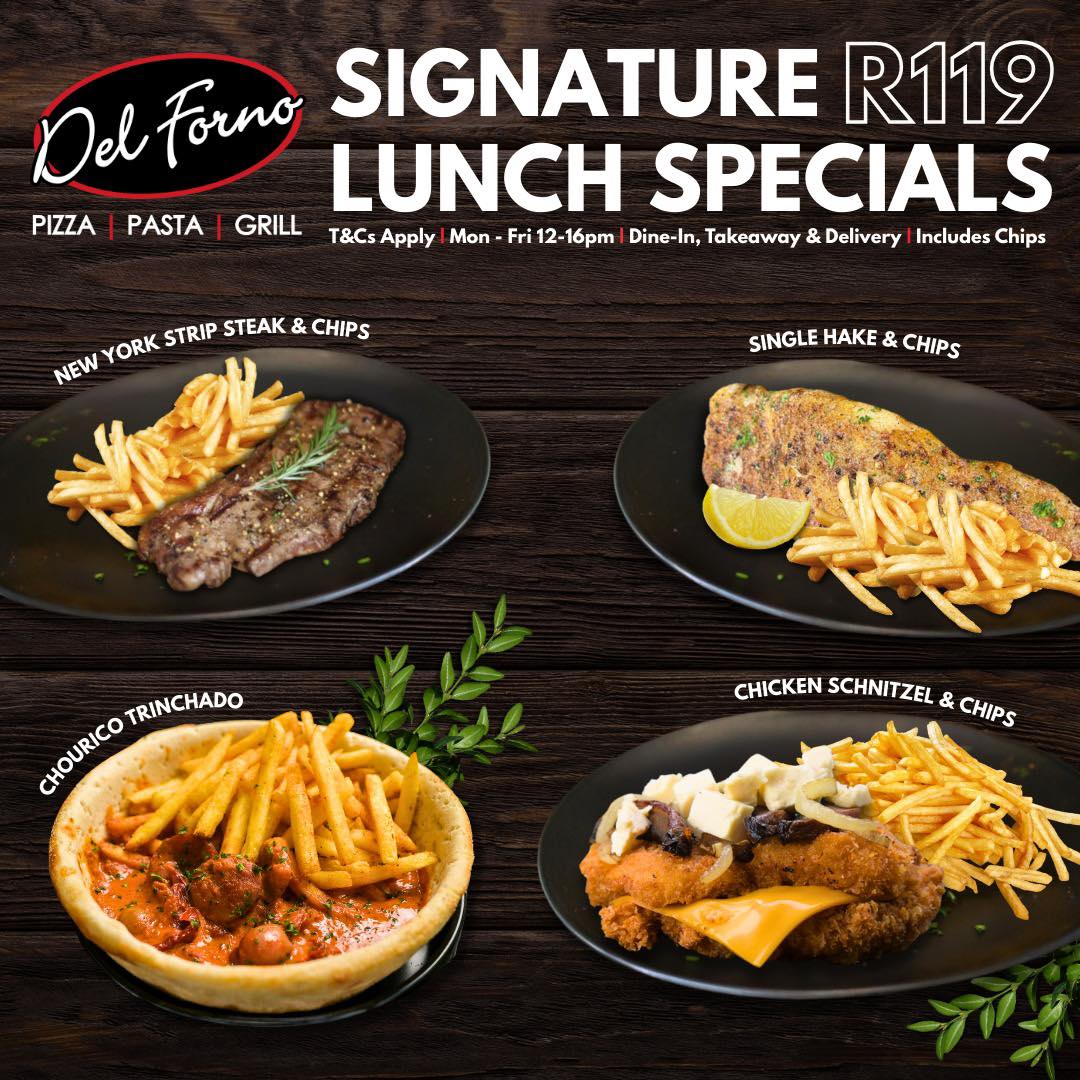 DelForno_SA's tweet image. R119 SIGNATURE LUNCH SPECIALS 🔥

Midday hunger doesn’t stand a chance.
Your lunch break just upgraded.

🕛 Mon–Fri | 12–4pm
🍽 Dine-in | Takeaway | 🚗 Delivery
T&amp;amp;Cs apply
Order now: order.delforno.co.za

#DelForno #LunchDoneRight #LunchDeals #FoodCravings