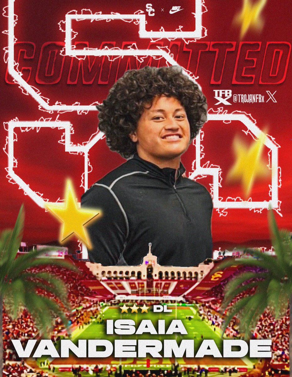 TrojanFBx's tweet photo. COMMITTED!! DL Isaia Vandermade commits to USC ⚔️

Fight On!✌️@IsaiaVandermade https://t.co/yOWcHyFstQ