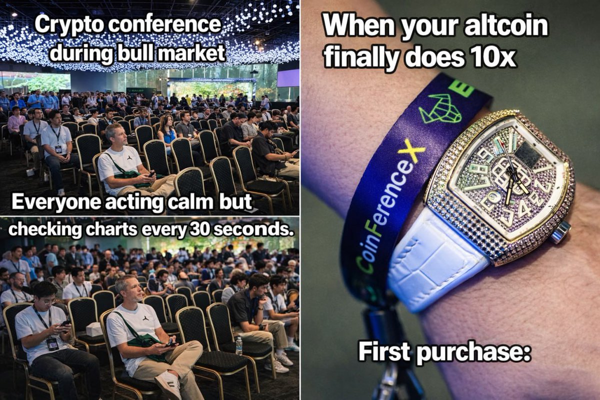 Bull market energy at <a href="/CoinFerenceX/">CoinFerenceX</a> 

Calm faces in the conference.
Crazy charts in the background.

Some came for alpha.
Some left with a new watch 😏