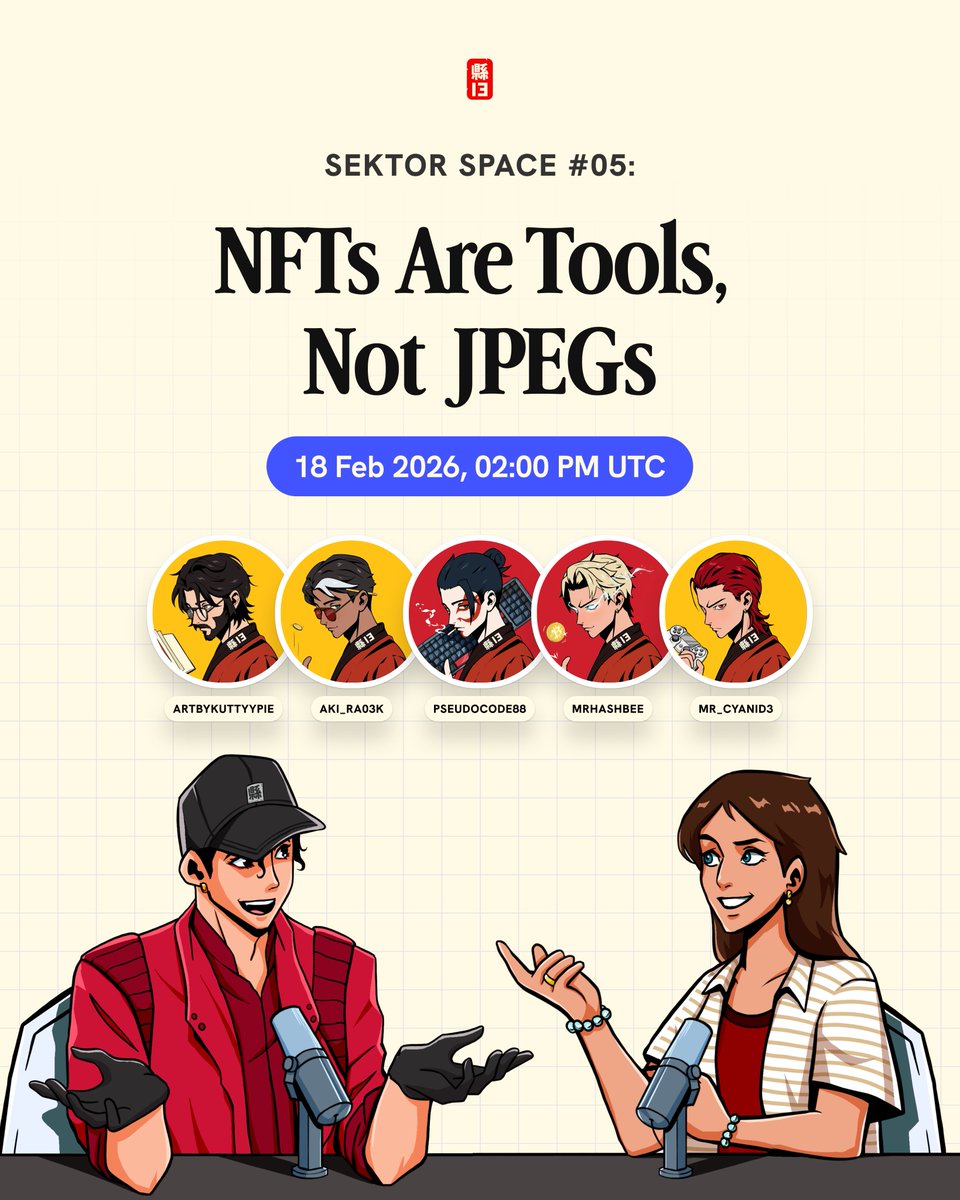 Sektor Space Ep. #5: "NFTs Are Tools, Not JPEGs"

Let's talk about NFTs beyond collectibles and how they function as real tools. Leveraging NFTs for identity, access, reputation, and more.

18 Feb 2025, 02:00 PM UTC

RSVP: x.com/i/spaces/1OdKr…