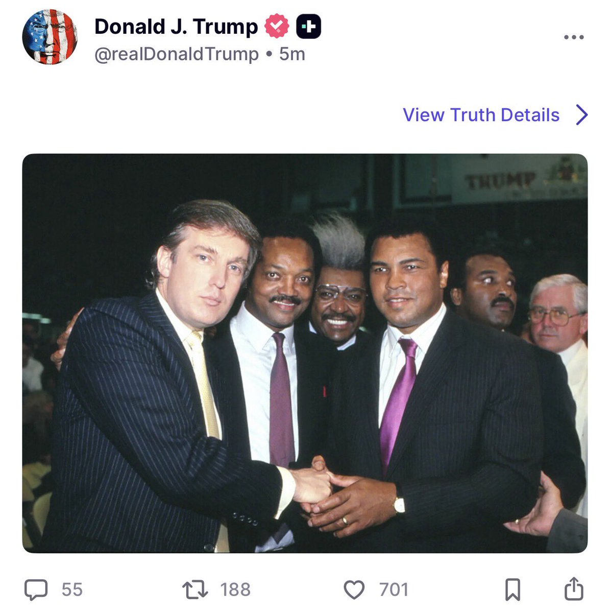MAGAVoice's tweet image. BREAKING 🚨 President Trump just posted this ICONIC photo of himself with Jesse Jackson and Muhammad Ali at Mike Tyson’s fight 🔥 

Trump is LOVED by everyone