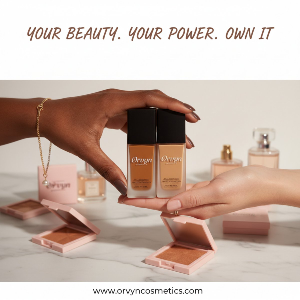 Glow in every shade, every day. ✨ Your confidence is your best accessory. Why blend in when you were born to stand out? Drop your go-to Orvyn shade below and tag a beauty bestie! 💖 #Beauty #Makeup #OrvynCosmetics #BeautyInEveryShade