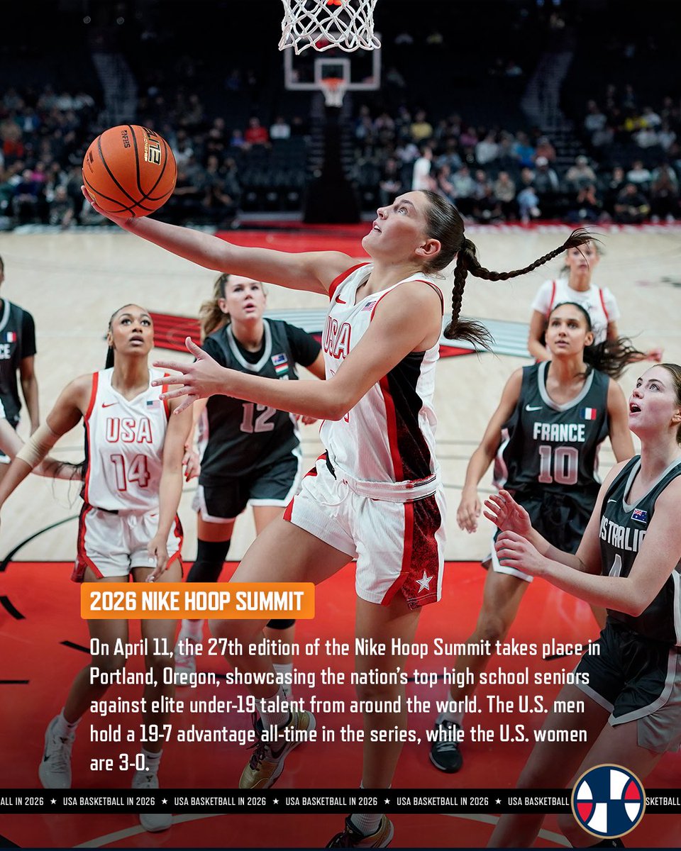 usabasketball's tweet photo. From Portland to Istanbul, the future of the game is ready for another hunt at gold 🥇

Here is what’s ahead for the 🇺🇸 @USABJNT in 2026.

🔗 https://t.co/9kDdADcJPN https://t.co/QPwM4uEzSr