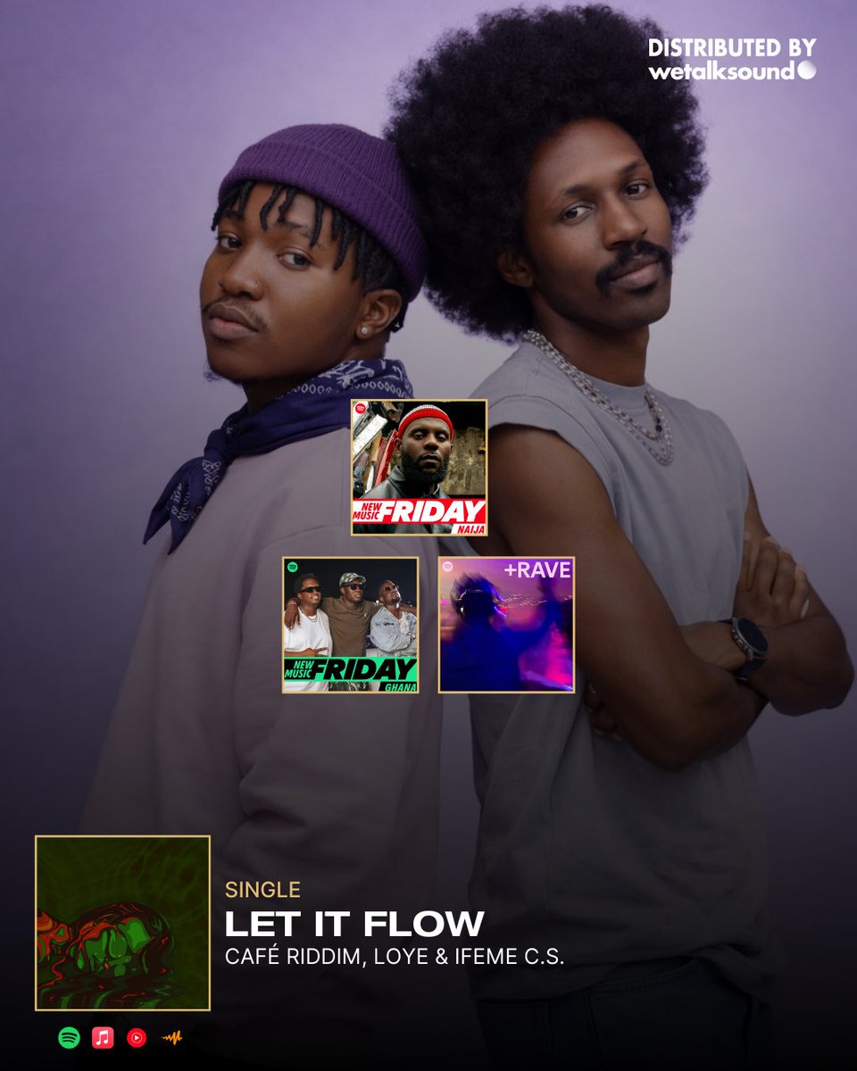 3 weeks of ‘Let It Flow’ by <a href="/Caferiddimwav/">Café Riddim</a> , <a href="/onlyloye/">Loye Fi Di Gyal Dem✨💐</a> &amp; <a href="/IfemeCS/">Ifeme C.S.</a> 

100K+ streams and counting, Charting in 17 countries, Steady DJ rotation, Shazams going up 🚀

Thank you ❤️