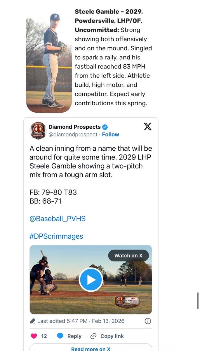 SteeleGamble29's tweet photo. Thank you @diamondprospect @coachcorywelch https://t.co/2rYP7xOUxb