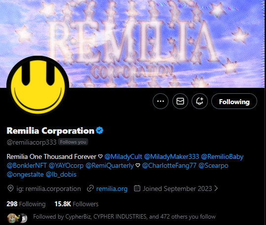 Remilia Corporation only follows 298 people, that's all I will say.