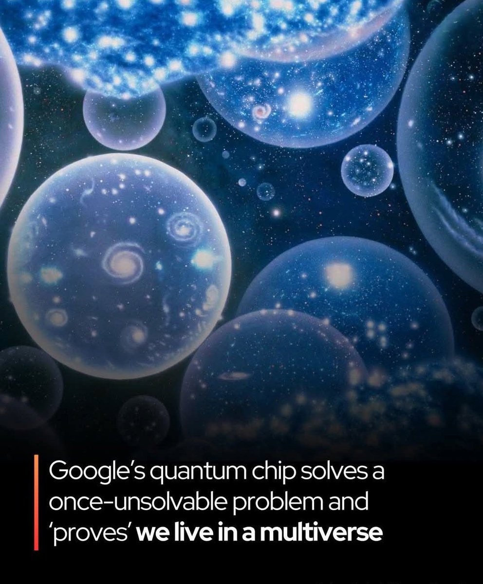 🚨 Google’s quantum chip may have just proved that the multiverse is real.

Google’s new quantum chip, Willow, has reignited one of the biggest questions in physics: do we live in a multiverse?

 In a landmark experiment, Willow solved a problem in under five minutes that would