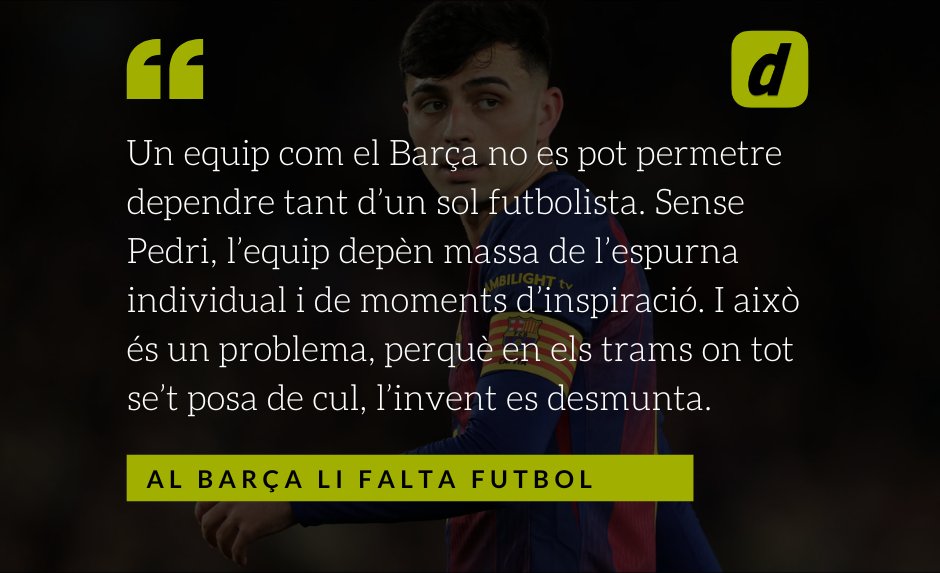 adriacat's tweet photo. Podem parlar dels àrbitres, de falta d’intensitat, de concentració… ho podem maquillar com vulgueu, però ens equivocaríem si no assenyalem el motiu principal de l’estat actual del Barça sense Pedri: la falta de futbol

✍️ Al Barça li falta futbol
📲 https://t.co/ADrL6nQPsU https://t.co/Dk68orEbRU