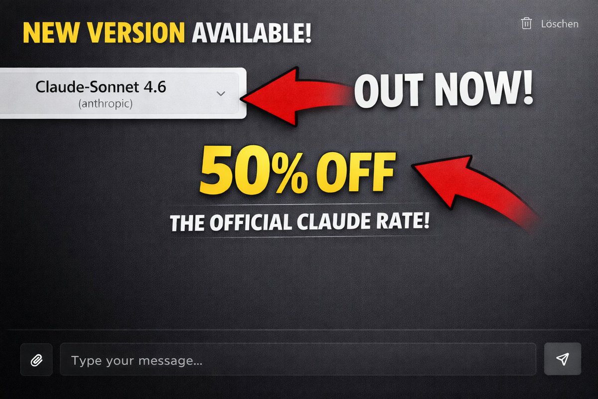 AirforceApi's tweet photo. 🚀 Big News! Claude Sonnet 4.6 is LIVE!
Now available at 50% off the official Claude price for a limited time.

Experience the latest Claude modell at half the cost 👇
🔗 https://t.co/CgwLagIg1E

Clean, simple, professional — no hype, just great value.
#AI #Claude #Launch https://t.co/qbleEeZV3I