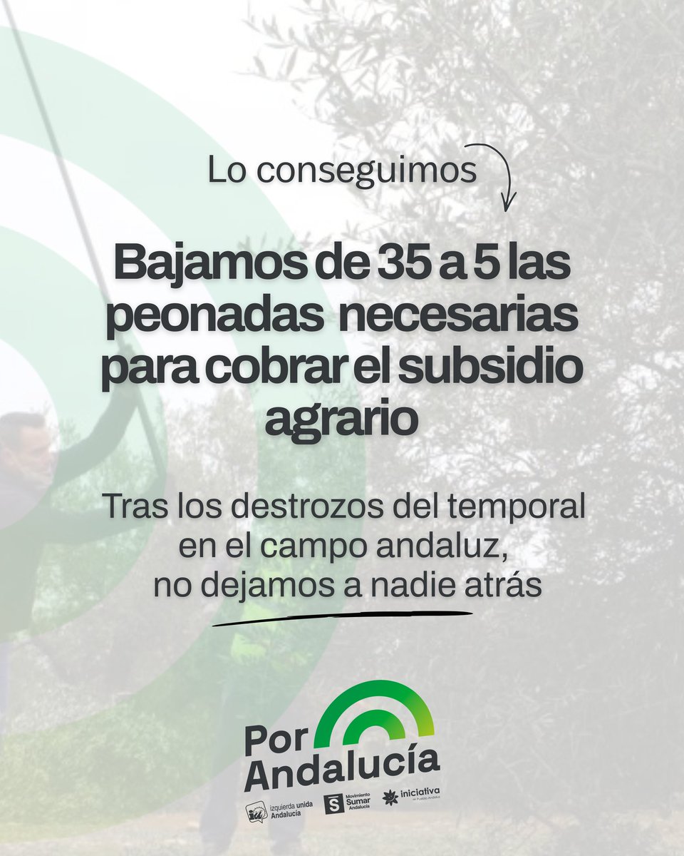 🌾 De 35 a 5 peonadas.

Protegemos a quienes trabajan la tierra y al campo andaluz cuando más lo necesita 💪