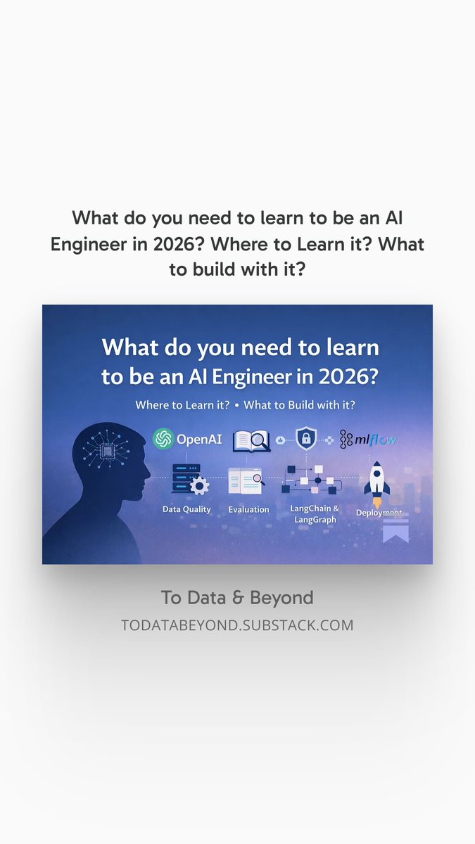 What do you need to learn to be an AI Engineer in 2026? Where to Learn it? What to build with it? by <a href="/YoussefHosni951/">Youssef Hosni</a> 

Read it here: open.substack.com/pub/todatabeyo…