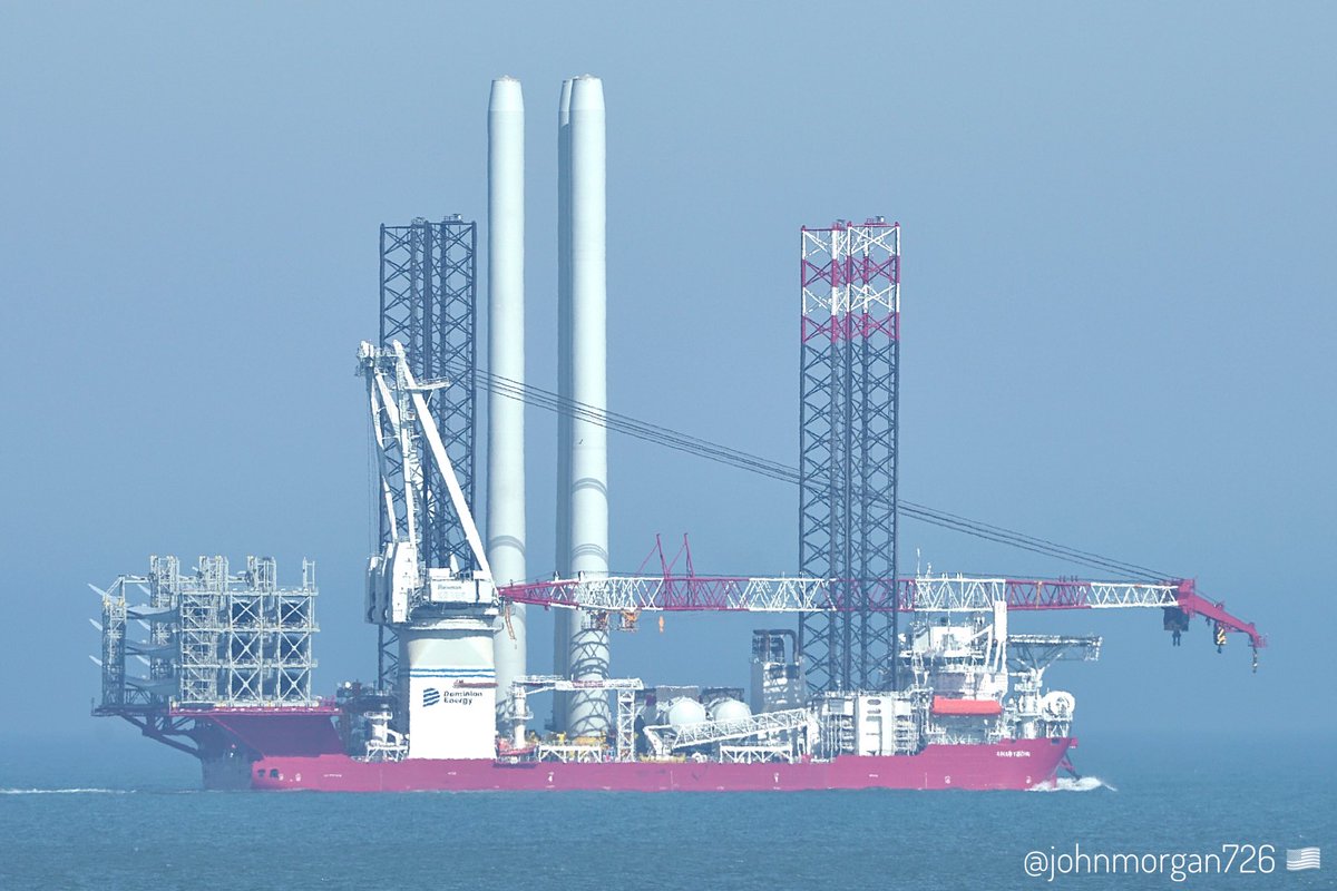johnmorgan726's tweet photo. The @DominionEnergy Wind Turbine Installation Vessel (#WTIV) #CHARYBDIS, IMO:9941922 heading out to the Coastal Virginia Offshore Wind (#CVOW) farm construction project which will consist of 176 turbines 28 miles off the coast of Virginia Beach. #ShipsInPics https://t.co/mwtPenPa2y