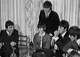 thinking about when ringo was sick and had to miss out an interview so the beatles brought out a random fan who looked somewhat like ringo and pretended she was him for the whole interview