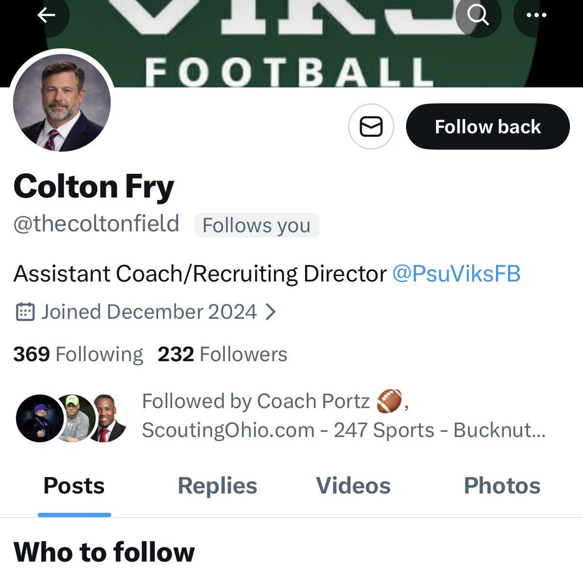 Scammers are going to scam 🤷‍♂️

Dude just changed his profile pic and username, kept the same name in the bio from before 🤦‍♂️

<a href="/thecoltonfield/">Colton Fry</a> is not on <a href="/psuviksFB/">Portland State Football</a> coaching or recruiting staff